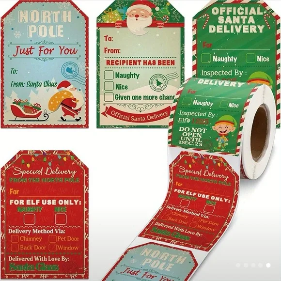 Roll of 200 Large Christmas Special Delivery from North Pole Sticker Tags - Picture 4 of 5